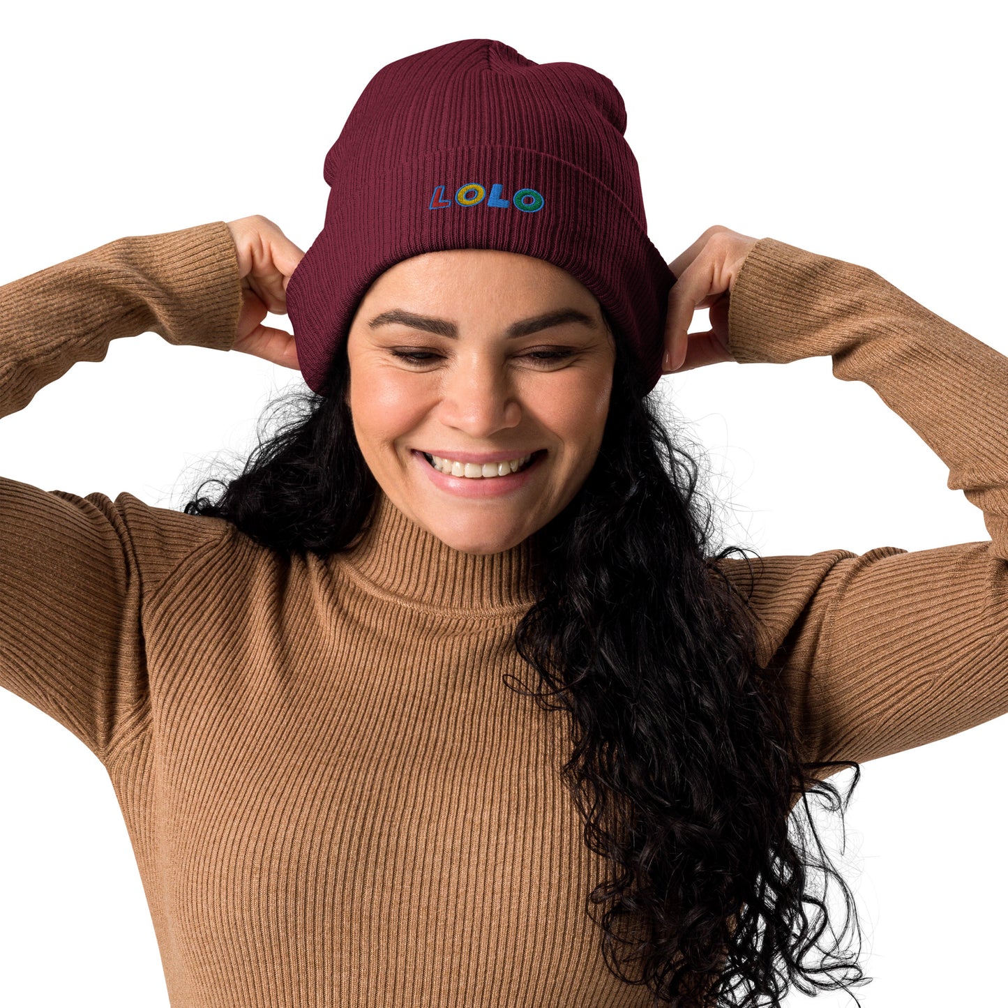 LOLO Organic Embroidered Ribbed Beanie