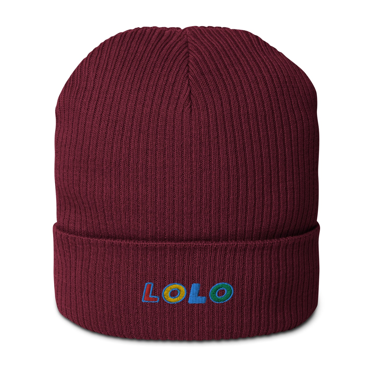 LOLO Organic Embroidered Ribbed Beanie