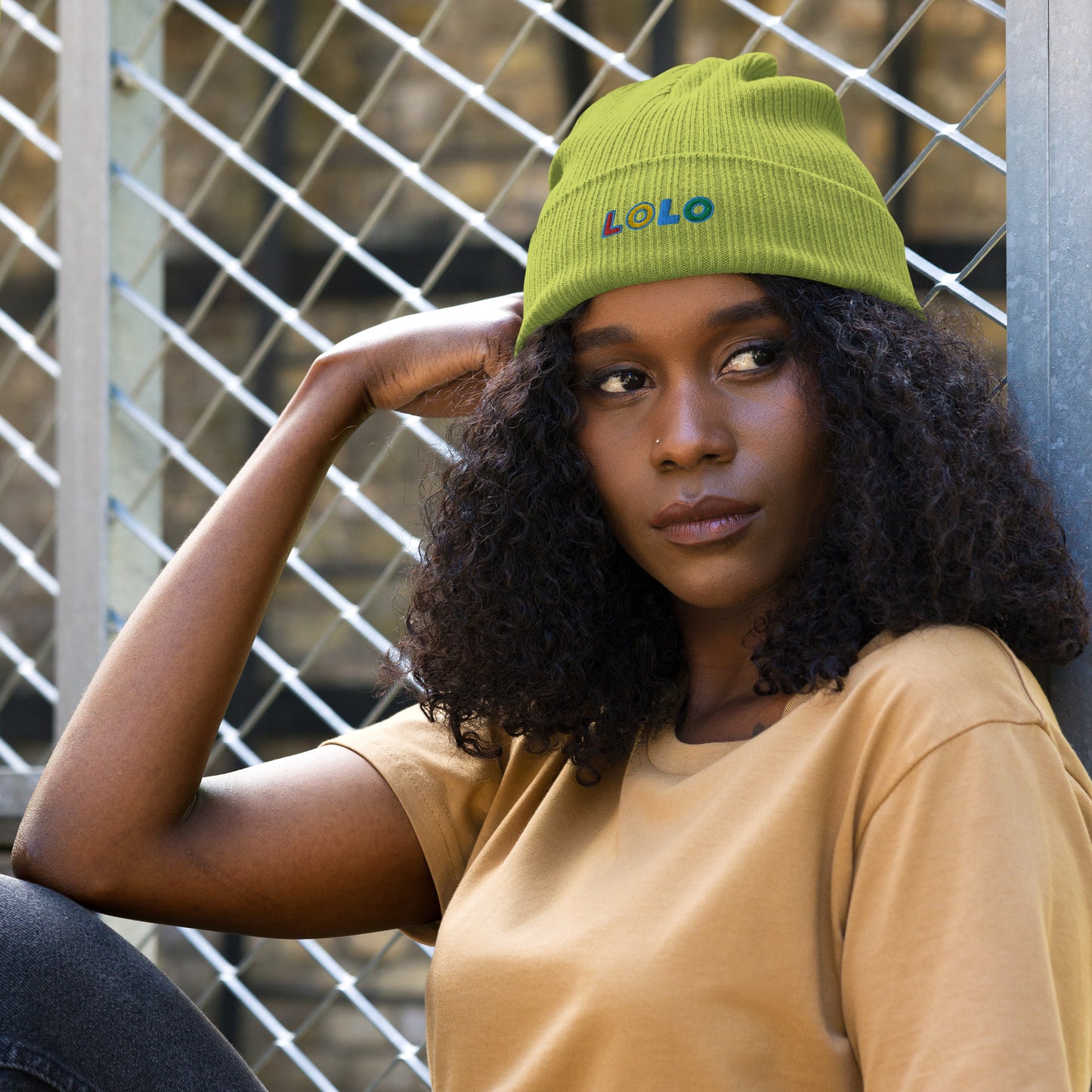 LOLO Organic Embroidered Ribbed Beanie